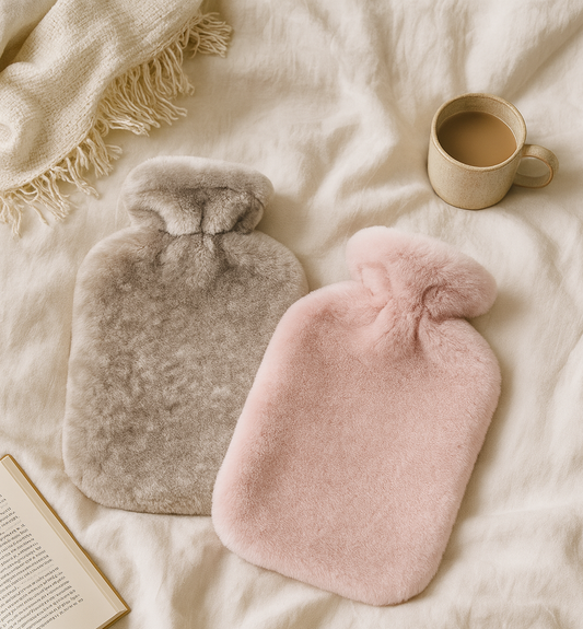 Sheepskin cover for hot water bottle (hot water bottle not included)