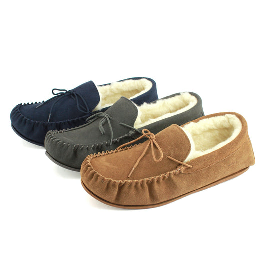 Joel  Mens Wool Lined Moccasin Hard Sole