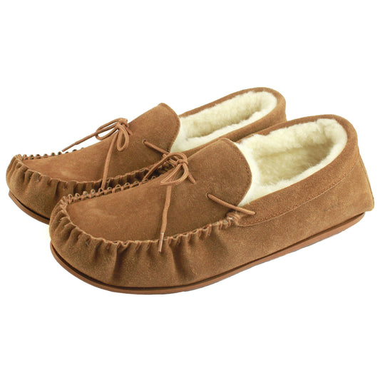 Joel  Mens Wool Lined Moccasin Hard Sole
