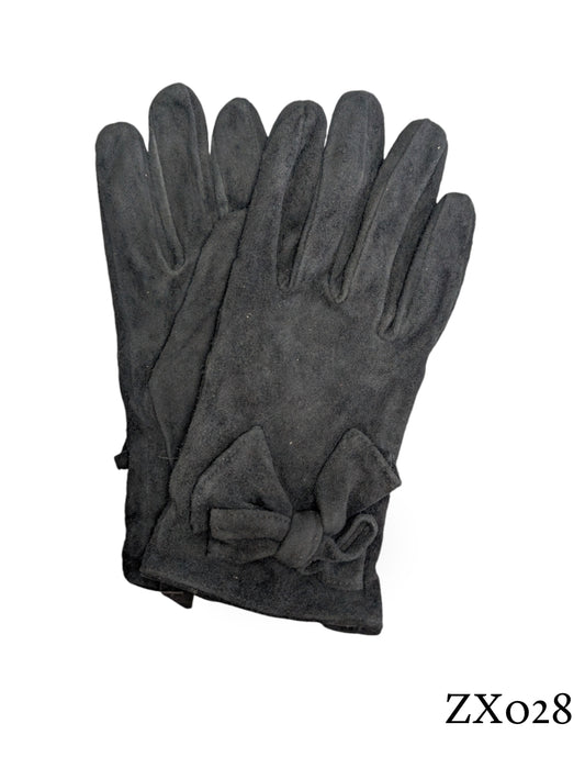 ZY028 | Womens Black Suede Bow Glove