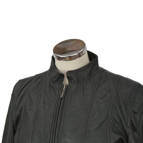 Ladies Leather Jacket With Stand Up Collar