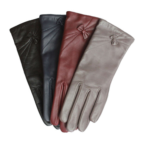 Tina Leather Glove With Bow And Stitch Detail